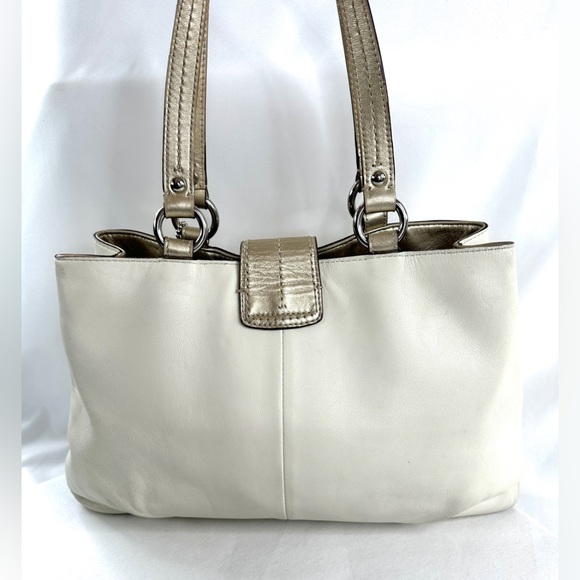COACH Soho F18751 Cream Leather Medium East West Tote Shoulder Bag Gold Trim - Picture 3 of 11